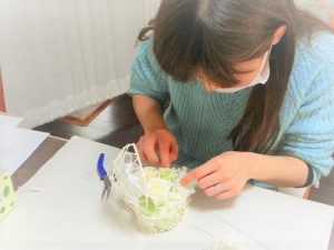 プレ花嫁様がウェディング小物作りを体験されました♡ミモザのリングピロー　プリザーブドフラワー・アーティフシャルフラワー