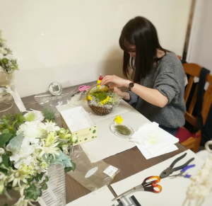 花嫁様のリングピロー作り　ミモザ