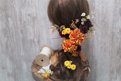 オレンジと黄色の髪飾り